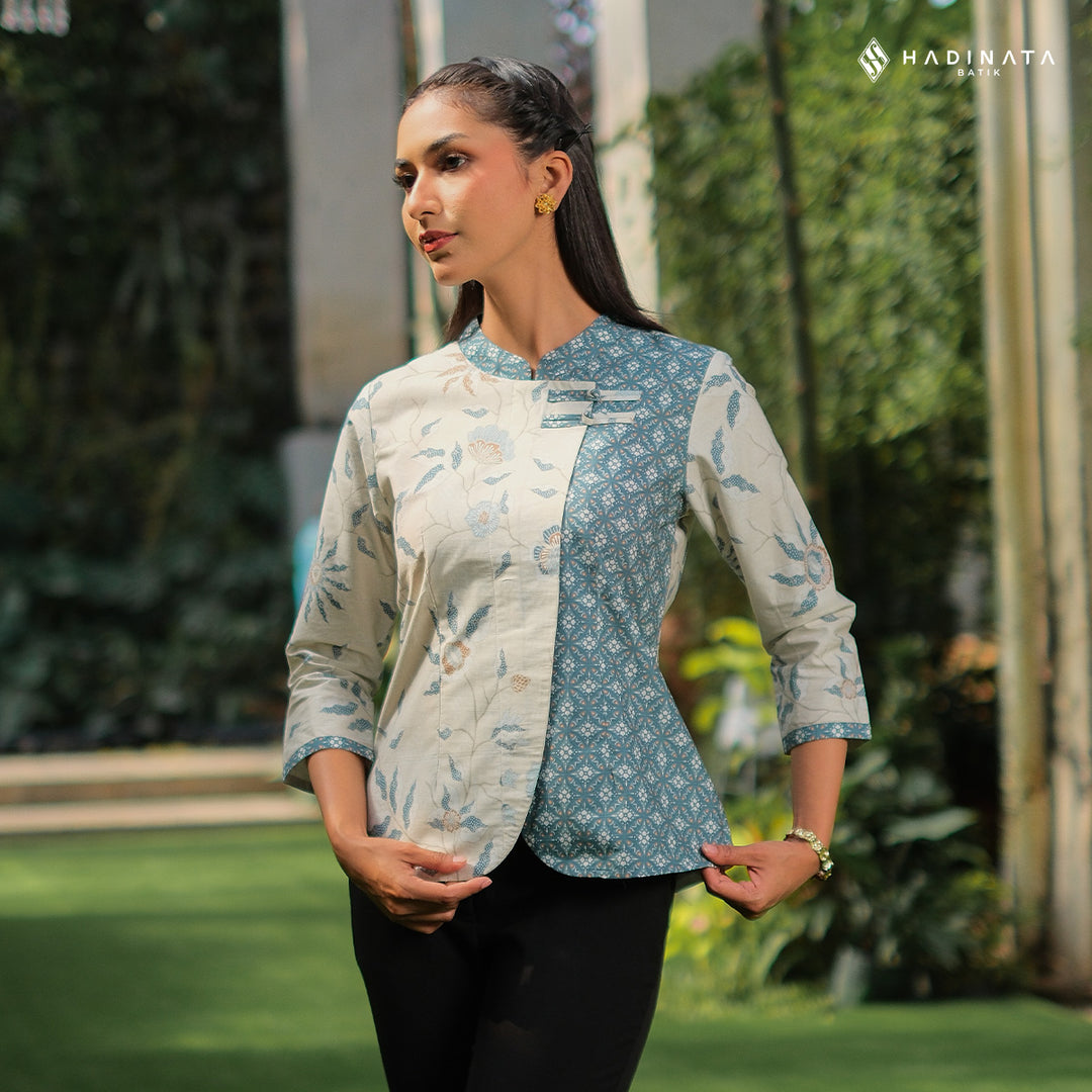 Hadinata Batik Premium Blouse Batik Wanita Lengan Panjang Superfine Sherenia Cream