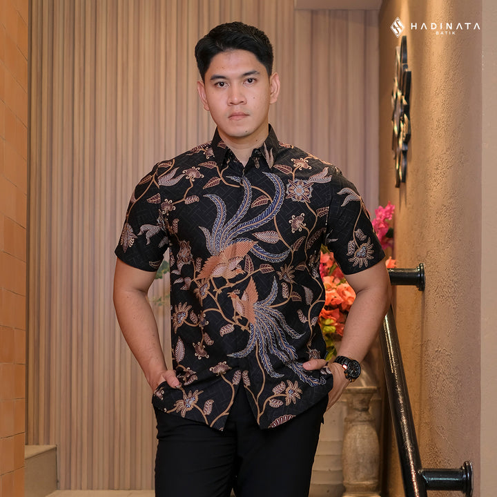 Hadinata Batik Premium Kemeja Batik Pria Lengan Pendek Superfine Klarsa Black