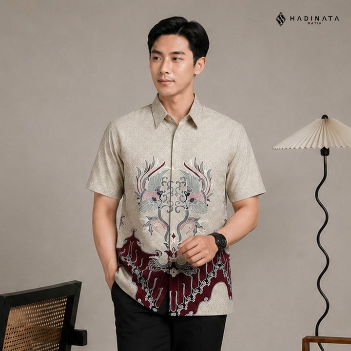 Hadinata Batik Premium Kemeja Batik Pria Lengan Pendek Superfine Fazwan Fauziah Cream