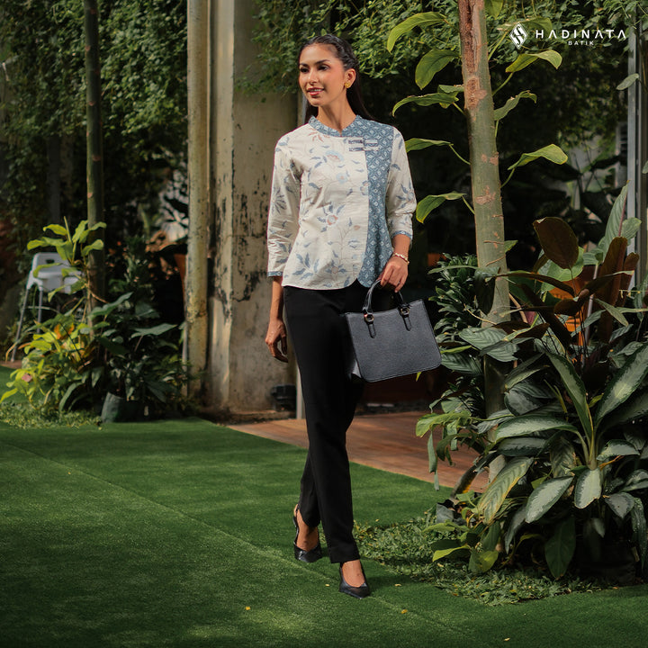 Hadinata Batik Premium Blouse Batik Wanita Lengan Panjang Superfine Sherenia Cream
