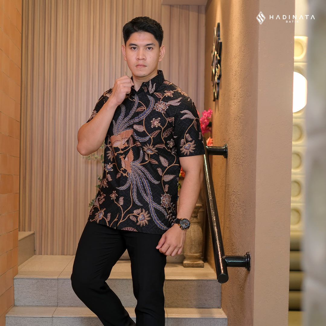 Hadinata Batik Premium Kemeja Batik Pria Lengan Pendek Superfine Klarsa Black