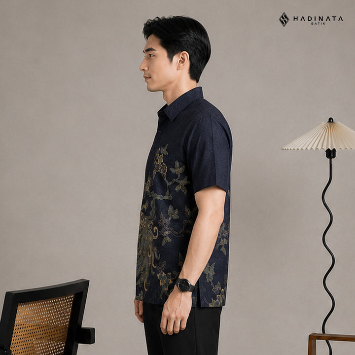 Hadinata Batik Premium Kemeja Batik Pria Lengan Pendek Furing Dobby Luruh Laras Navy