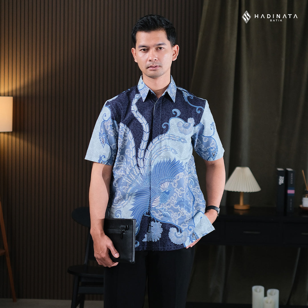 Hadinata Batik Premium Kemeja Batik Pria Lengan Pendek Superfine Vargaz Navy