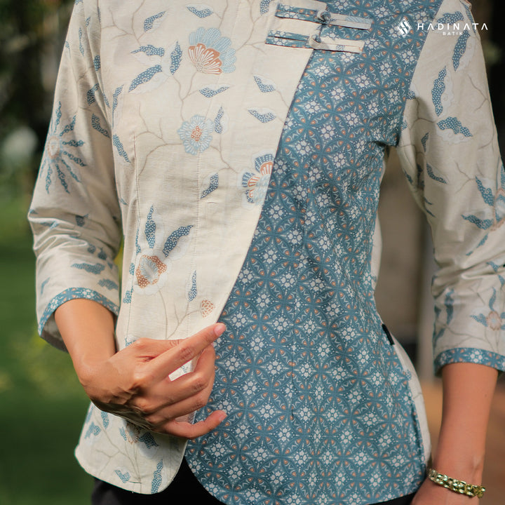 Hadinata Batik Premium Blouse Batik Wanita Lengan Panjang Superfine Sherenia Cream