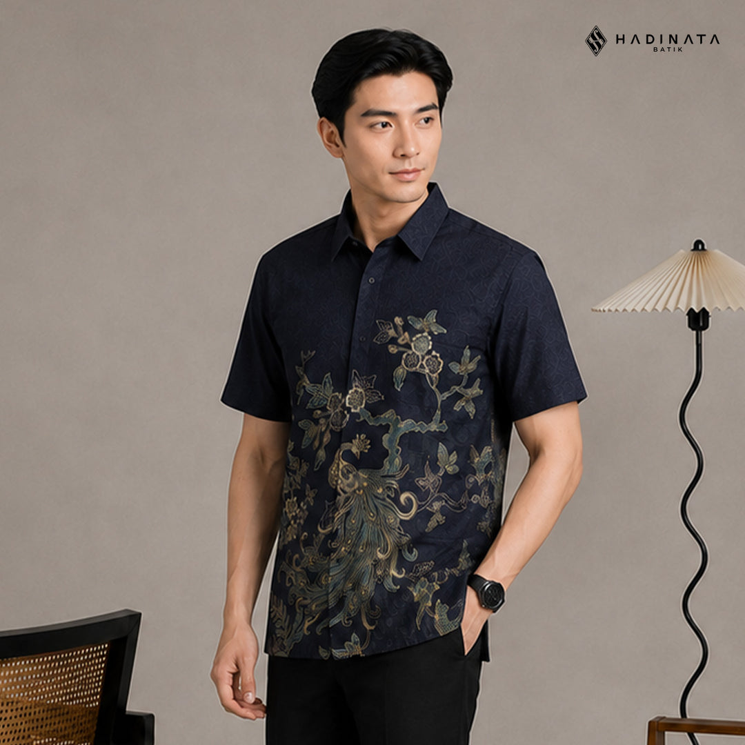 Hadinata Batik Premium Kemeja Batik Pria Lengan Pendek Furing Dobby Luruh Laras Navy