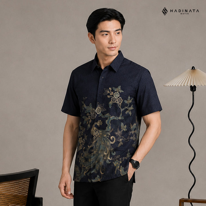 Hadinata Batik Premium Kemeja Batik Pria Lengan Pendek Furing Dobby Luruh Laras Navy