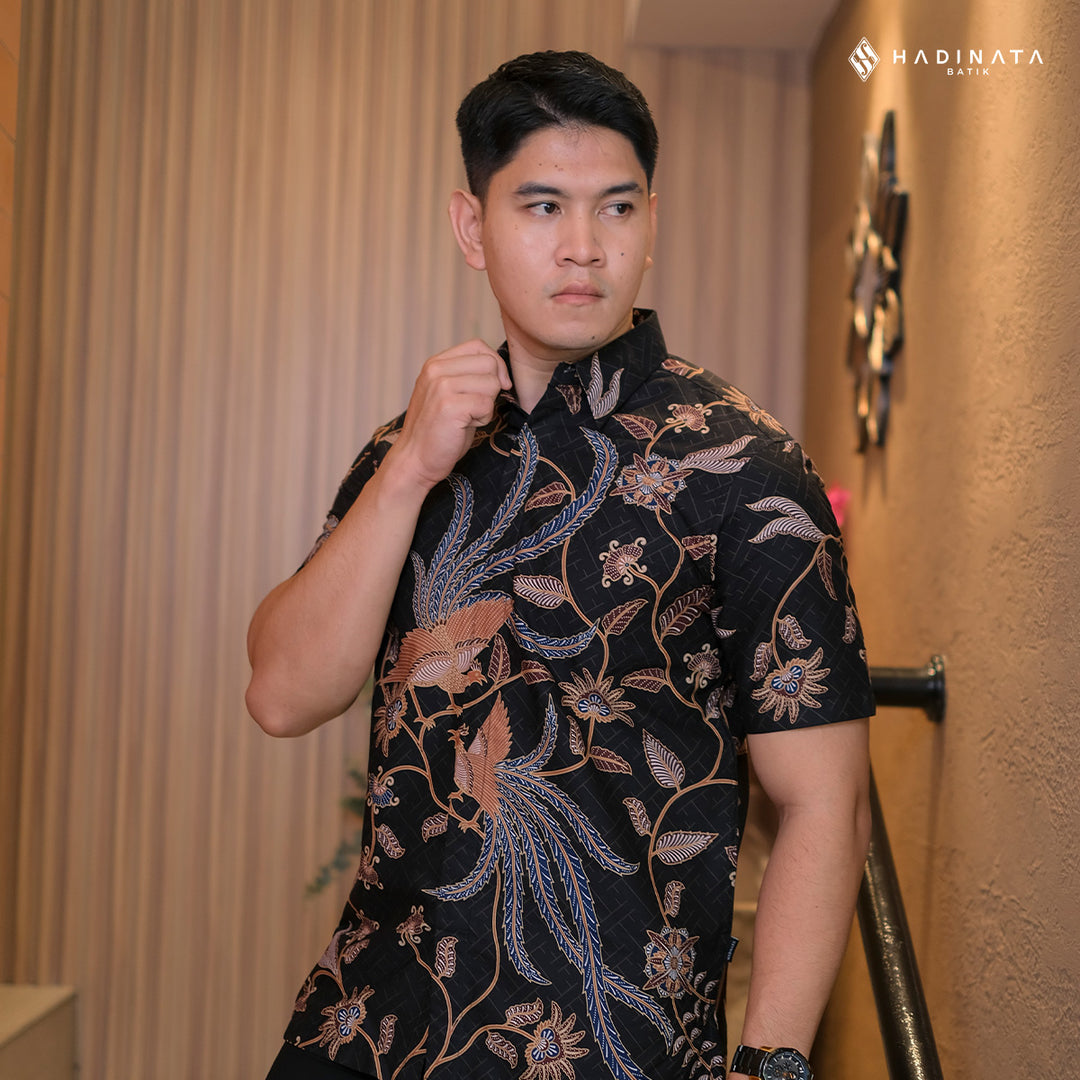 Hadinata Batik Premium Kemeja Batik Pria Lengan Pendek Superfine Klarsa Black