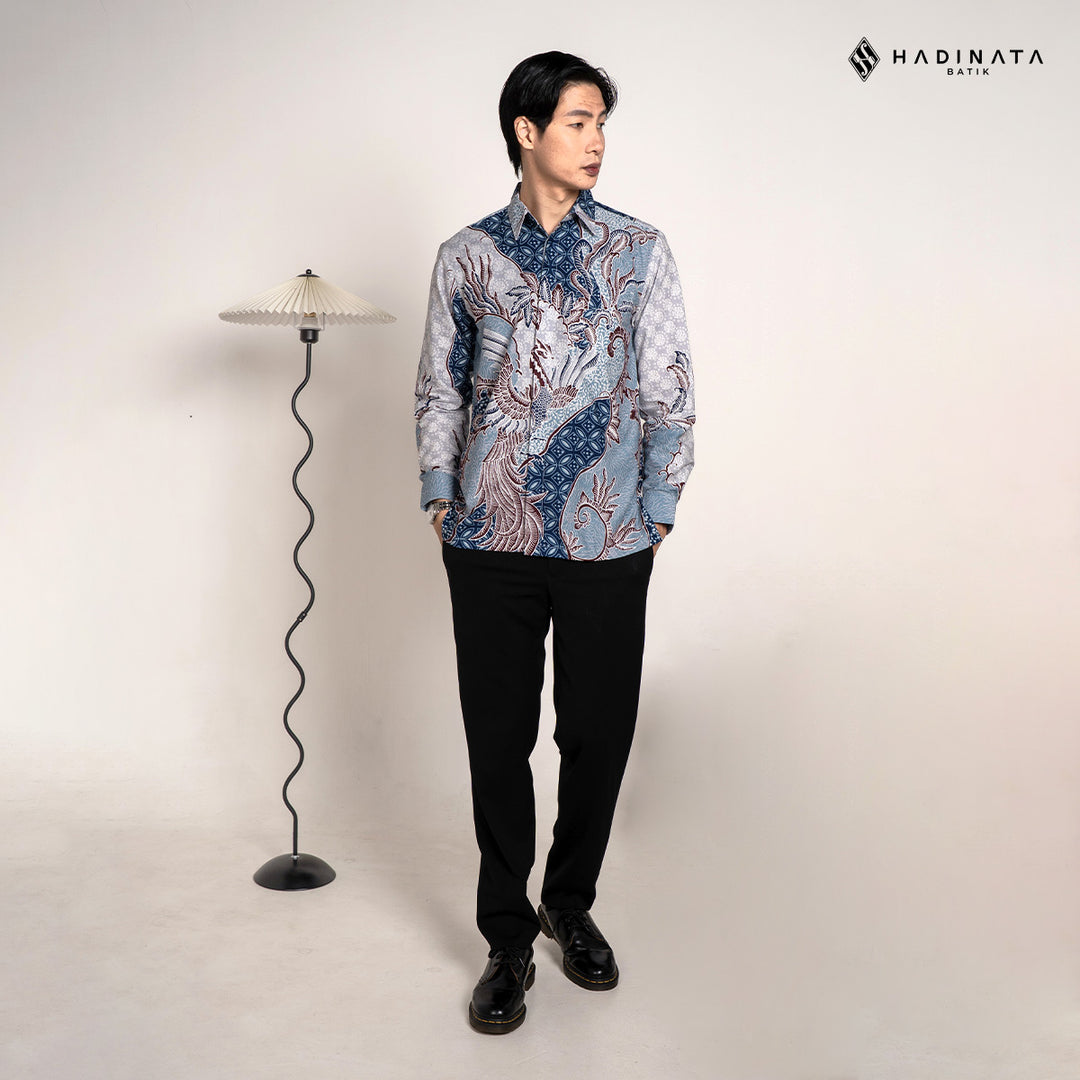 Hadinata Batik Premium Kemeja Batik Pria Lengan Panjang Superfine Furing Bhumi Paksi Blue