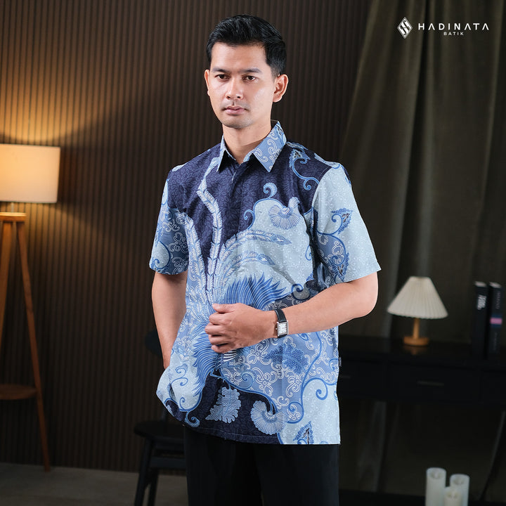 Hadinata Batik Premium Kemeja Batik Pria Lengan Pendek Superfine Vargaz Navy