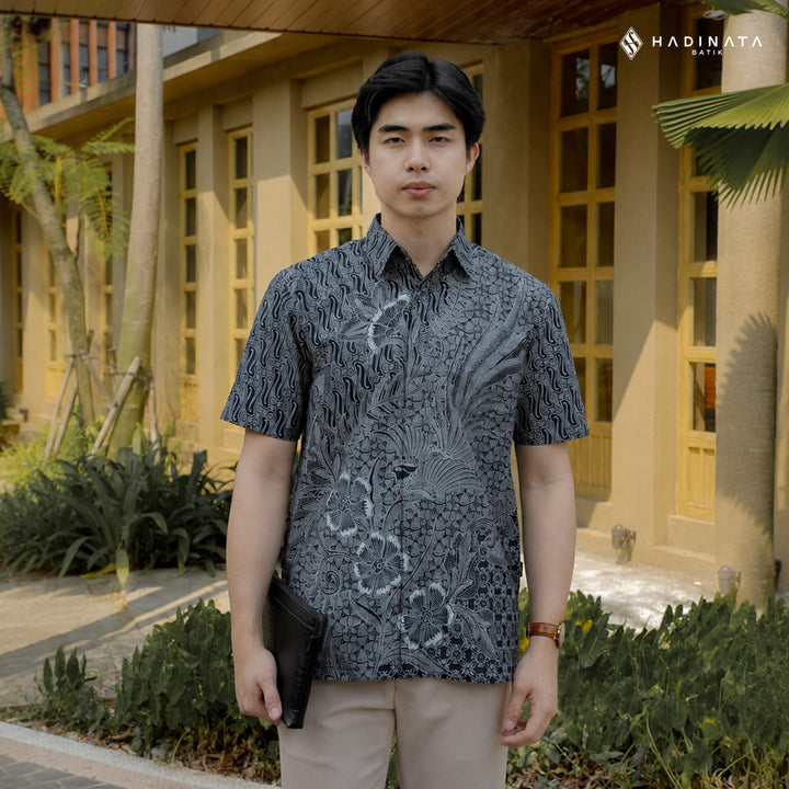 Hadinata Batik Premium Kemeja Batik Pria Lengan Pendek Superfine Akandra Black
