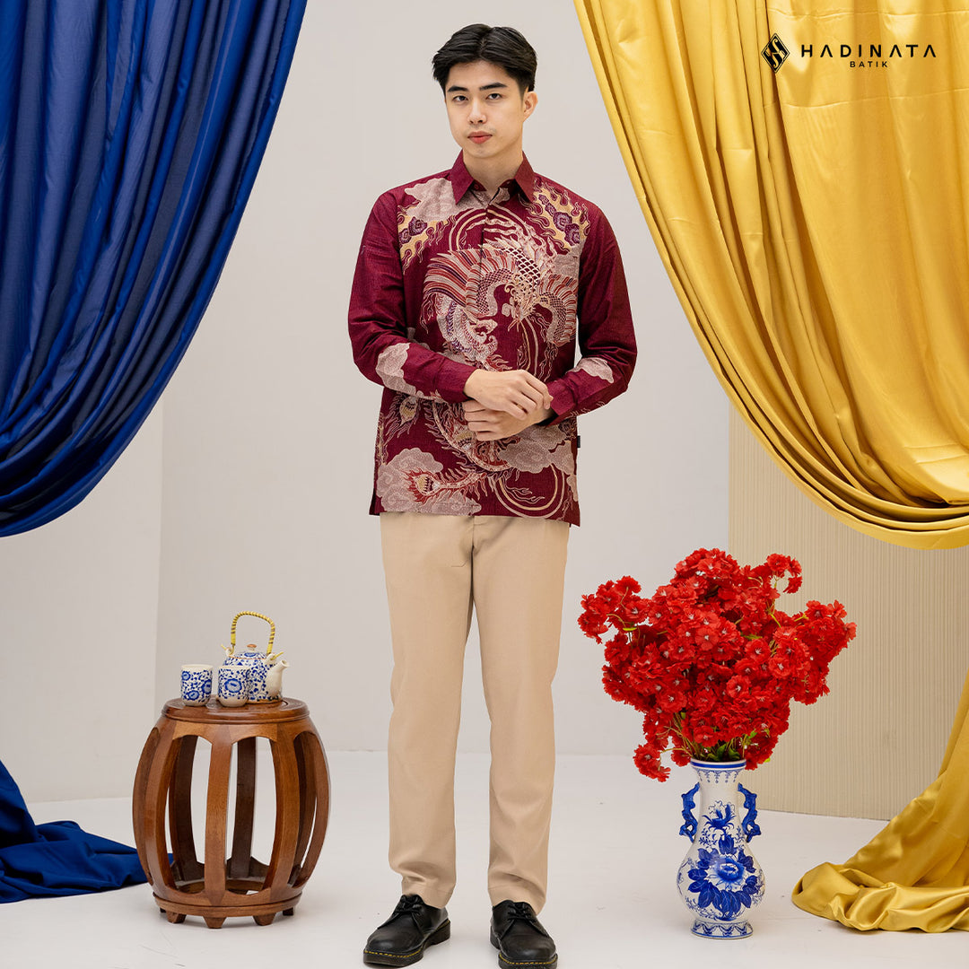 Hadinata Batik Premium Kemeja Batik Pria Lengan Panjang Superfine Furing Bhawana Maroon