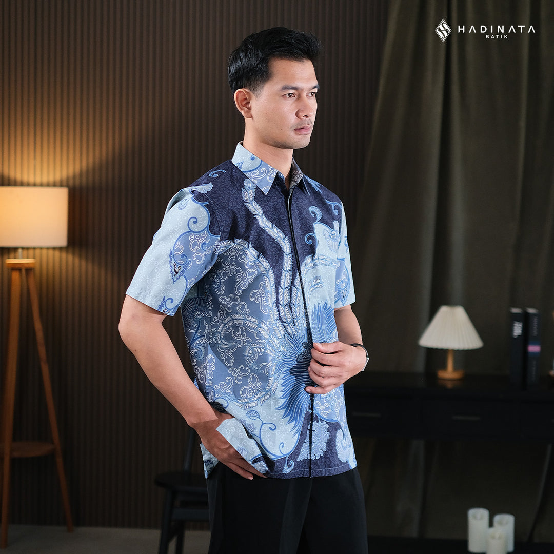 Hadinata Batik Premium Kemeja Batik Pria Lengan Pendek Superfine Vargaz Navy