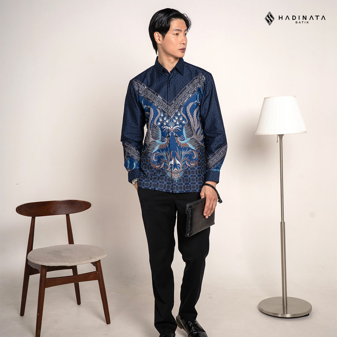 Hadinata Batik Premium Kemeja Batik Pria Lengan Panjang Superfine Furing Himaira Blue