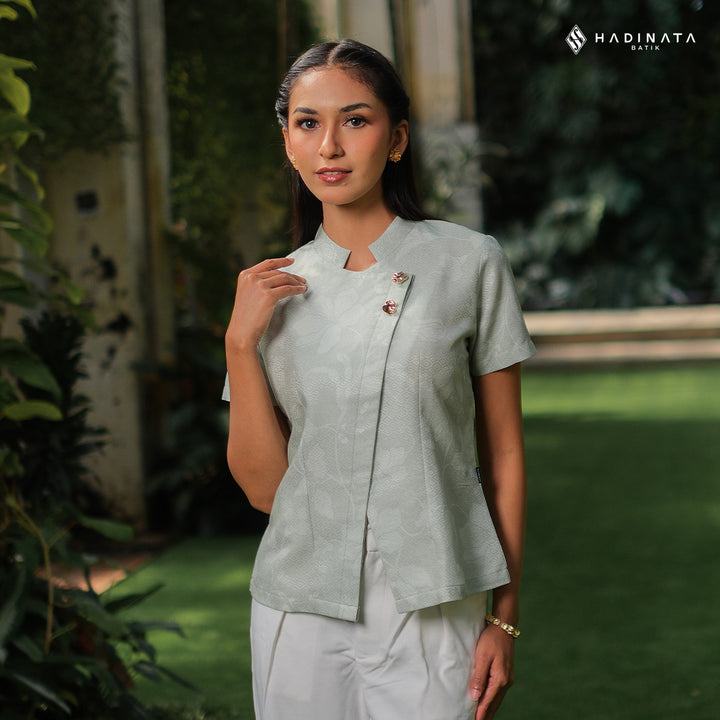 Hadinata Batik Wanita Premium Kebaya Dobby Lengan Pendek Lir Sasmita Green