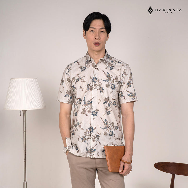 Hadinata Batik Sarimbit Set Batik Couple Rinanti Cream - Kemeja Lengan Pendek & Rok - COUPLE (KEMEJA+ROK), S - (SML) (Copy) (Copy)