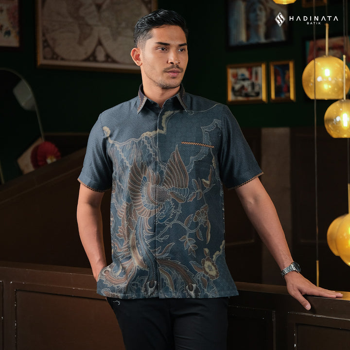 Kemeja Batik Signature Lengan Pendek Dobby - Wirapaksa Navy