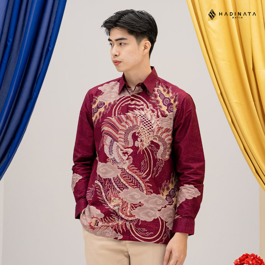 Hadinata Batik Premium Kemeja Batik Pria Lengan Panjang Superfine Furing Bhawana Maroon