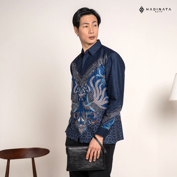 Hadinata Batik Premium Kemeja Batik Pria Lengan Panjang Superfine Furing Himaira Blue