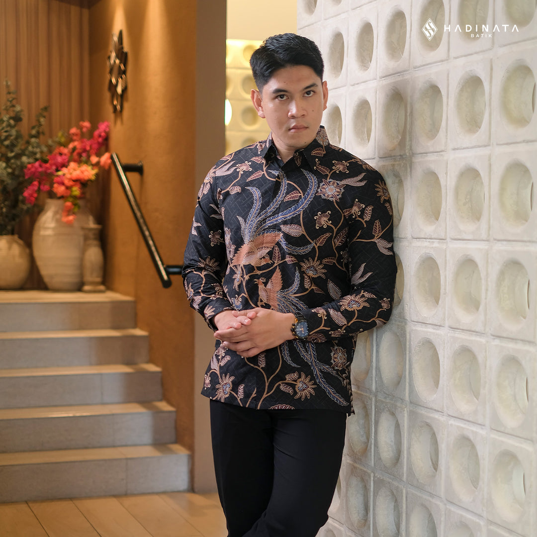 Hadinata Batik Premium Kemeja Batik Pria Lengan Panjang Superfine Furing Klarsa Black