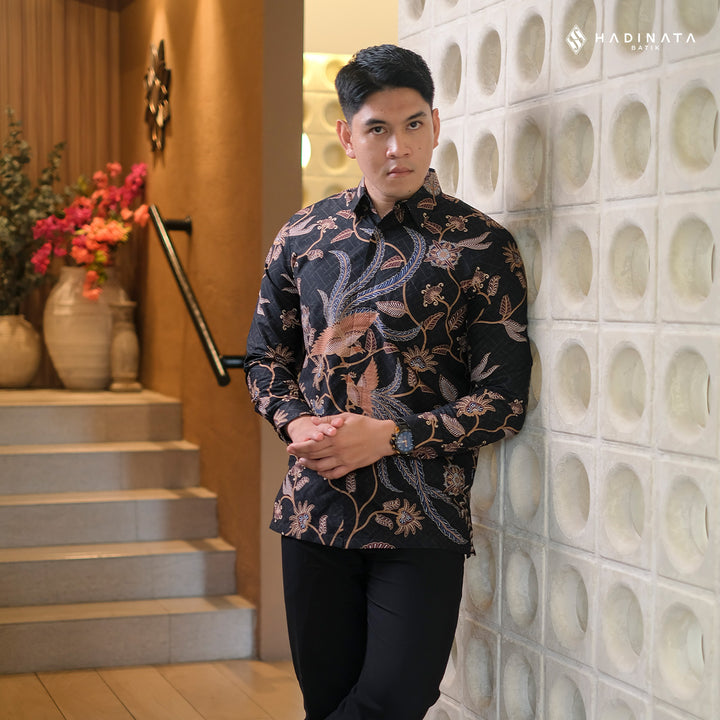 Hadinata Batik Premium Kemeja Batik Pria Lengan Panjang Superfine Furing Klarsa Black