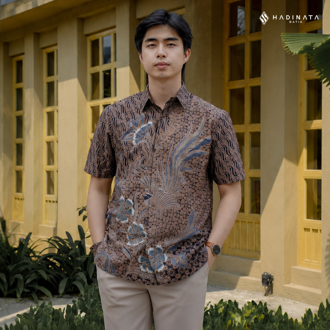 Hadinata Batik Premium Kemeja Batik Pria Lengan Pendek Superfine Akandra Brown
