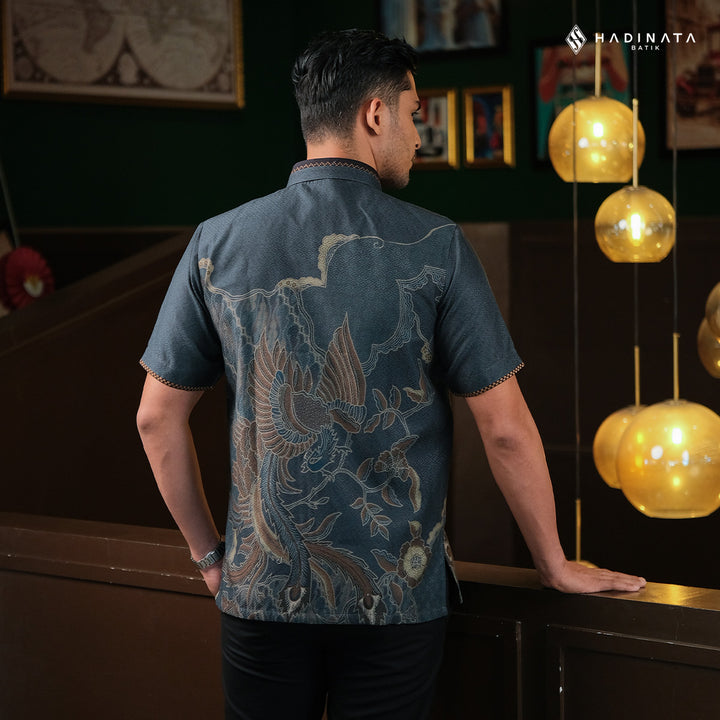 Kemeja Batik Signature Lengan Pendek Dobby - Wirapaksa Navy