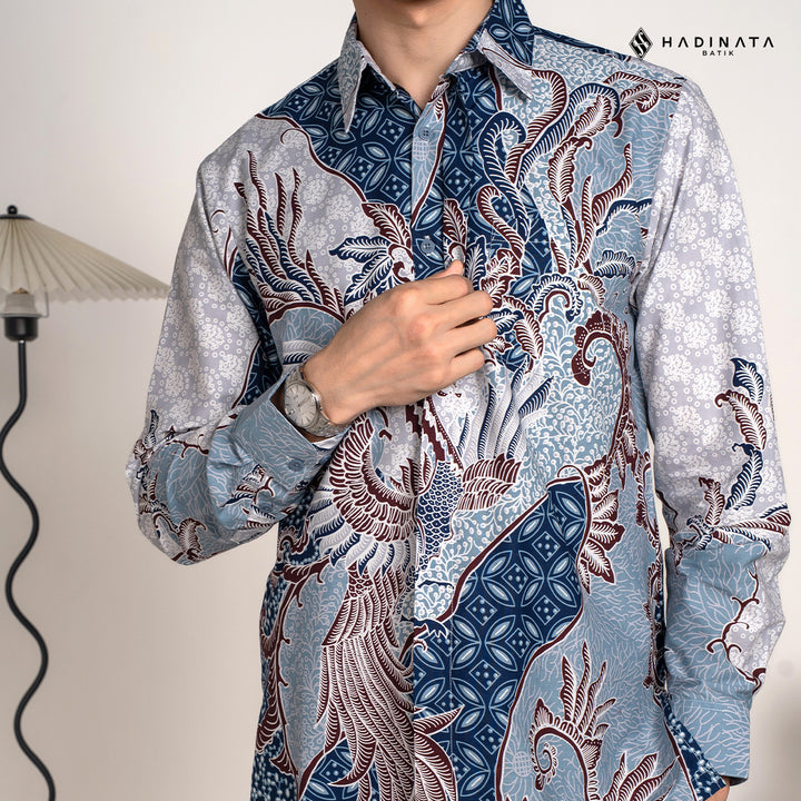 Hadinata Batik Premium Kemeja Batik Pria Lengan Panjang Superfine Furing Bhumi Paksi Blue