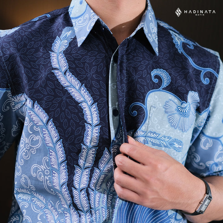 Hadinata Batik Premium Kemeja Batik Pria Lengan Pendek Superfine Vargaz Navy
