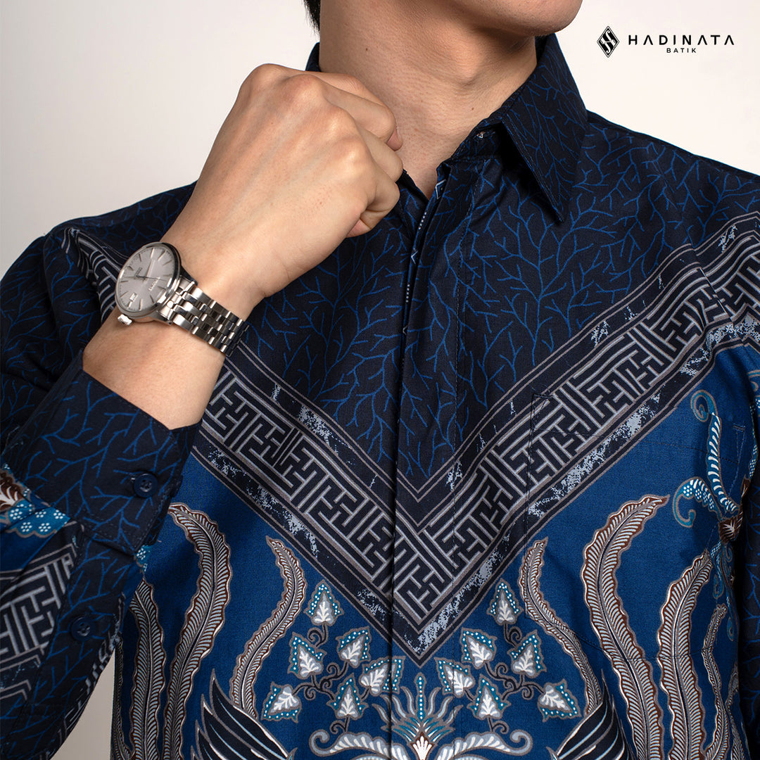 Hadinata Batik Premium Kemeja Batik Pria Lengan Panjang Superfine Furing Himaira Blue