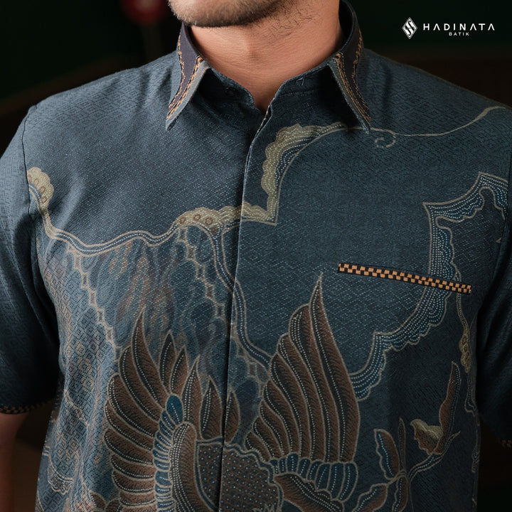 Kemeja Batik Signature Lengan Pendek Dobby - Wirapaksa Navy