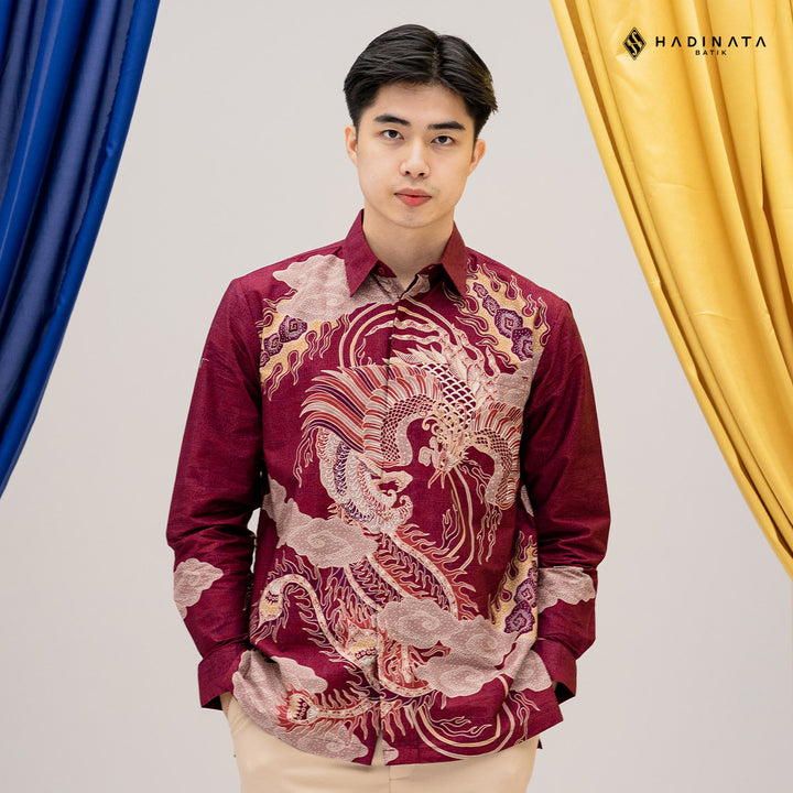 Hadinata Batik Premium Kemeja Batik Pria Lengan Panjang Superfine Furing Bhawana Maroon