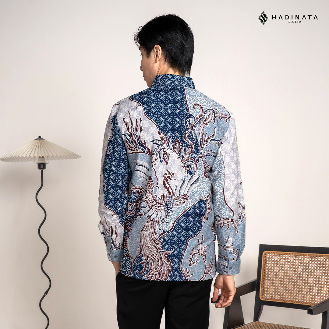 Hadinata Batik Premium Kemeja Batik Pria Lengan Panjang Superfine Furing Bhumi Paksi Blue