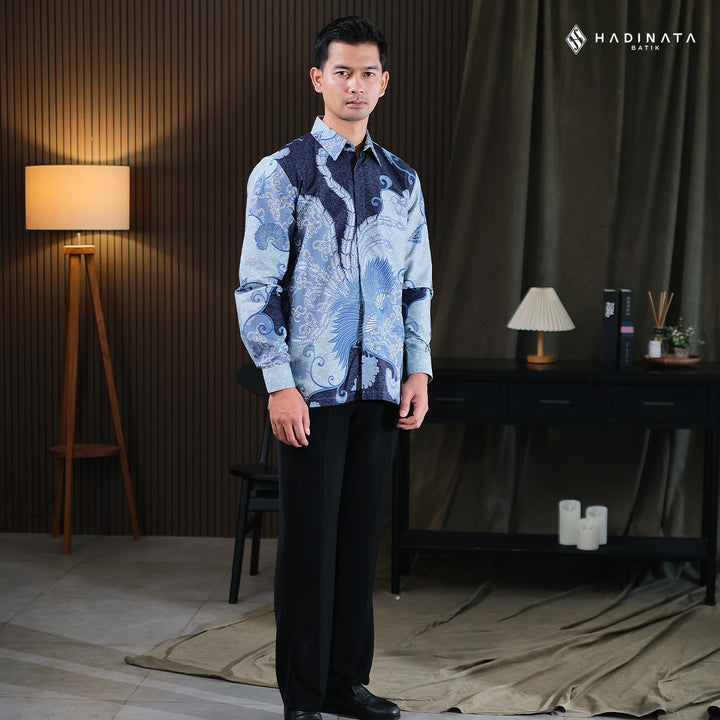 Hadinata Batik Premium Kemeja Batik Pria Lengan Panjang Superfine Furing Vargaz Navy