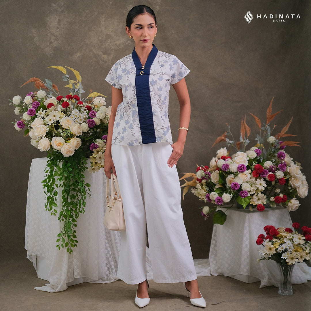 Hadinata Batik Premium Blouse Batik Wanita Lengan Pendek Superfine Vidalea White
