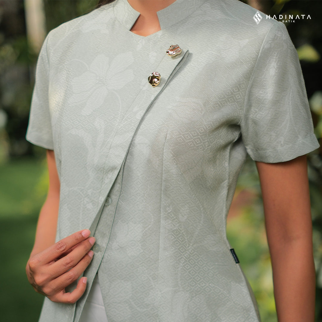 Hadinata Batik Wanita Premium Kebaya Dobby Lengan Pendek Lir Sasmita Green