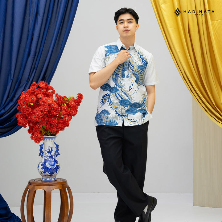 Hadinata Batik Premium Kemeja Batik Pria Lengan Pendek Superfine Bhawana White