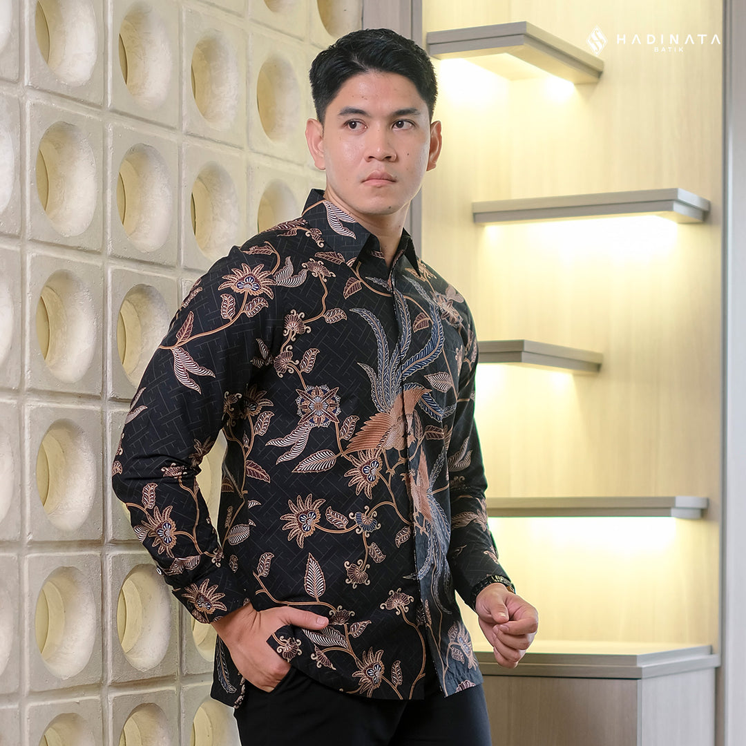 Hadinata Batik Premium Kemeja Batik Pria Lengan Panjang Superfine Furing Klarsa Black
