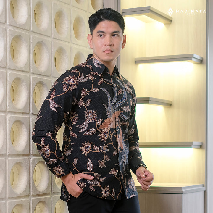 Hadinata Batik Premium Kemeja Batik Pria Lengan Panjang Superfine Furing Klarsa Black