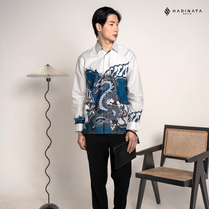 Hadinata Batik Premium Kemeja Batik Pria Lengan Panjang Superfine Furing Vasuki White