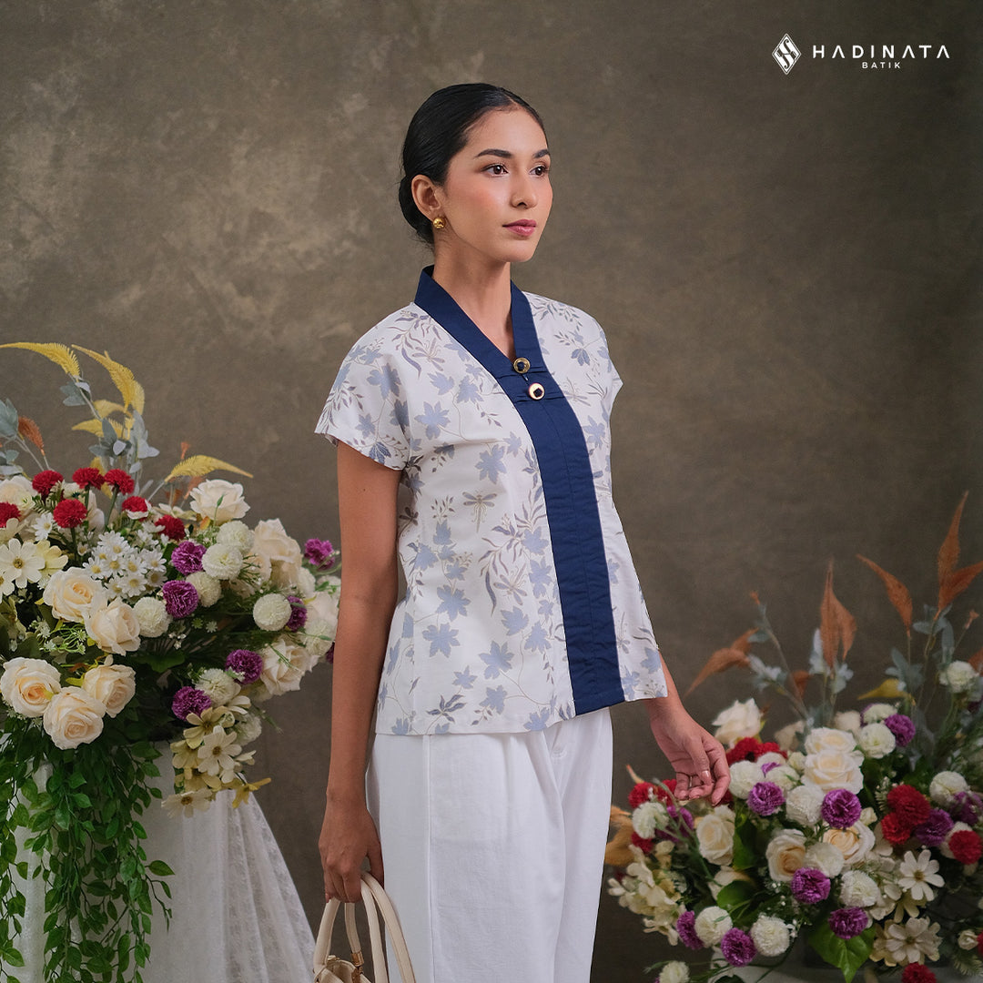 Hadinata Batik Premium Blouse Batik Wanita Lengan Pendek Superfine Vidalea White