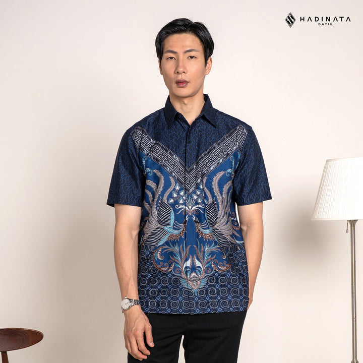 Hadinata Batik Premium Kemeja Batik Pria Lengan Pendek Superfine Himaira Blue