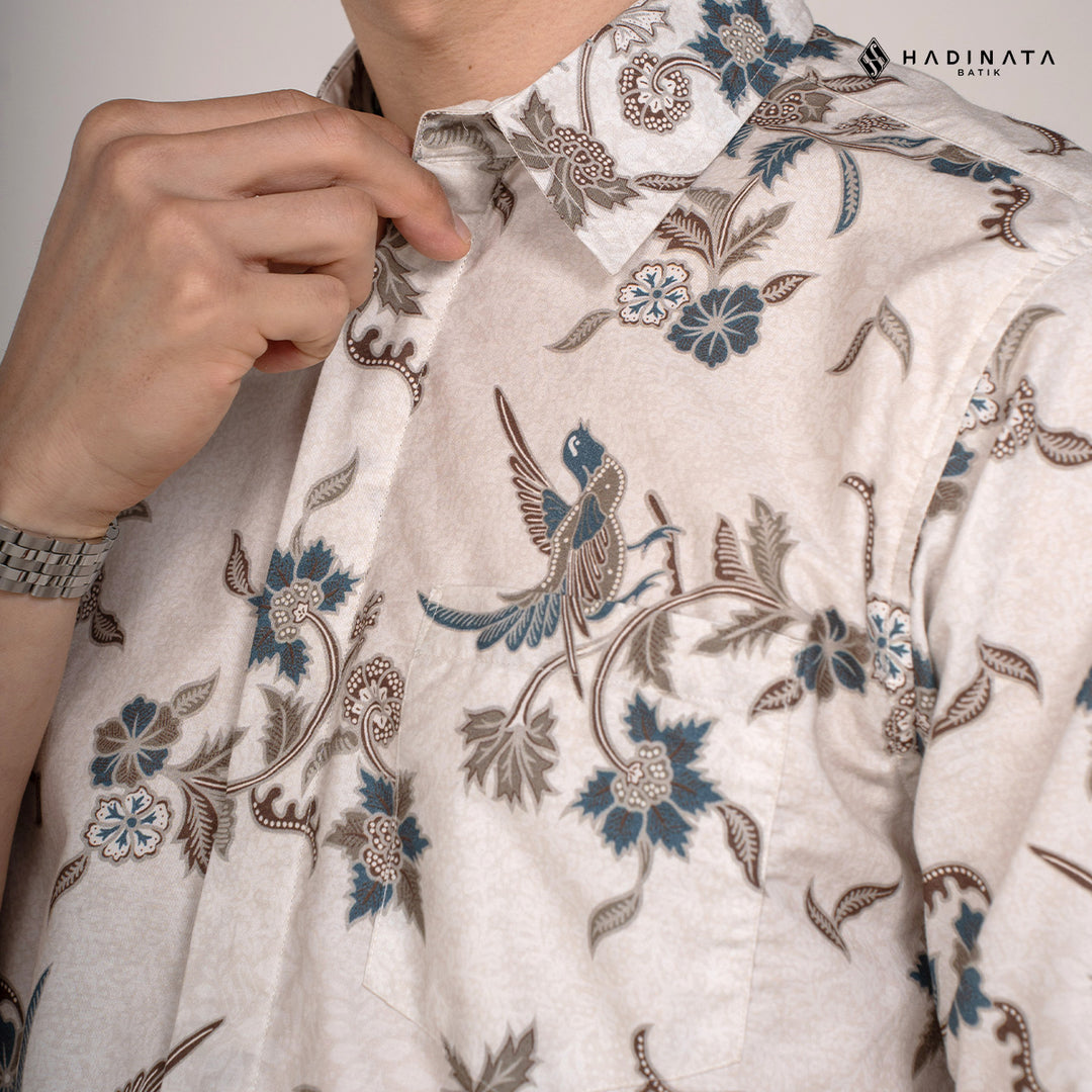 Hadinata Batik Premium Pria Kemeja Pendek Slim Fit Superfine Rinanti Cream