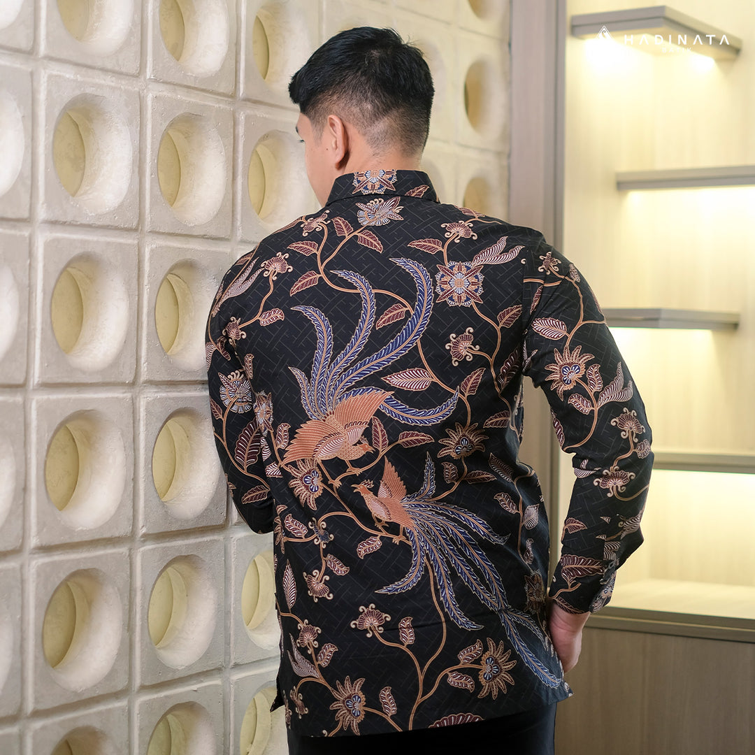 Hadinata Batik Premium Kemeja Batik Pria Lengan Panjang Superfine Furing Klarsa Black