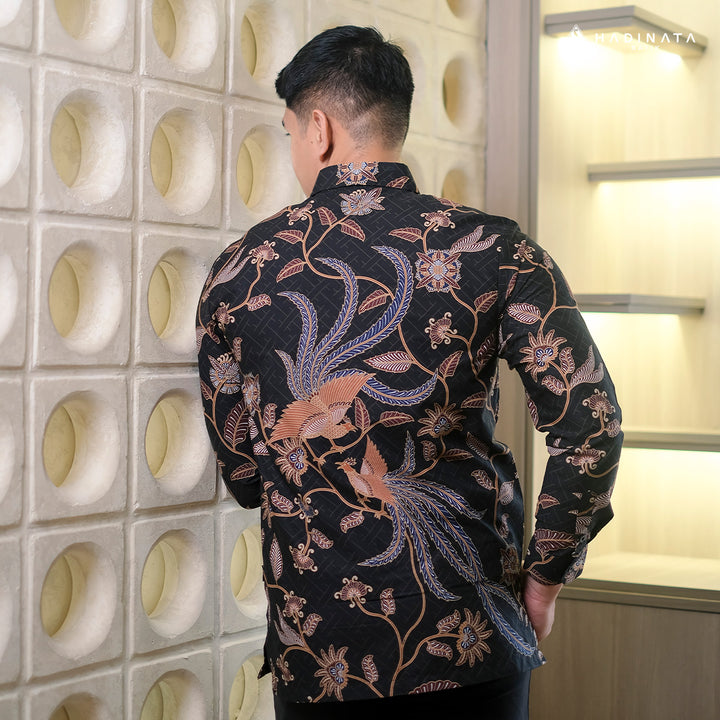Hadinata Batik Premium Kemeja Batik Pria Lengan Panjang Superfine Furing Klarsa Black