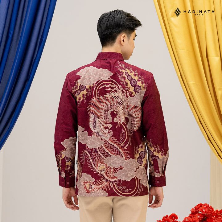Hadinata Batik Premium Kemeja Batik Pria Lengan Panjang Superfine Furing Bhawana Maroon
