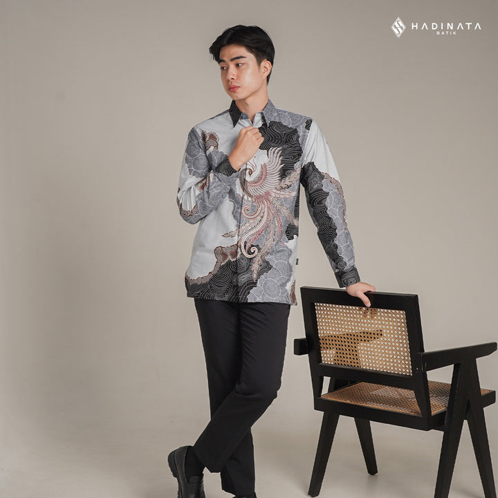 Hadinata Batik Premium Kemeja Batik Pria Lengan Panjang Superfine Furing Dharsana Grey