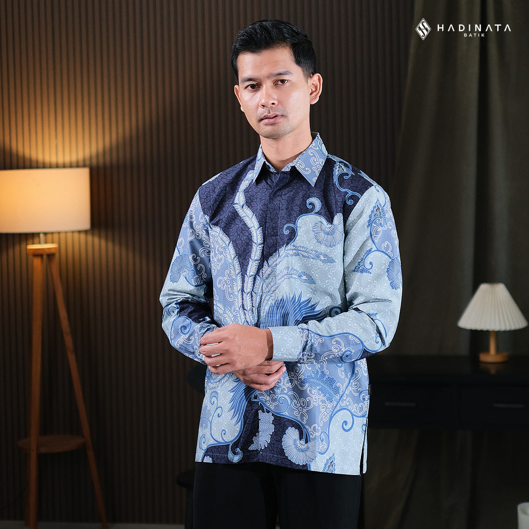 Hadinata Batik Premium Kemeja Batik Pria Lengan Panjang Superfine Furing Vargaz Navy