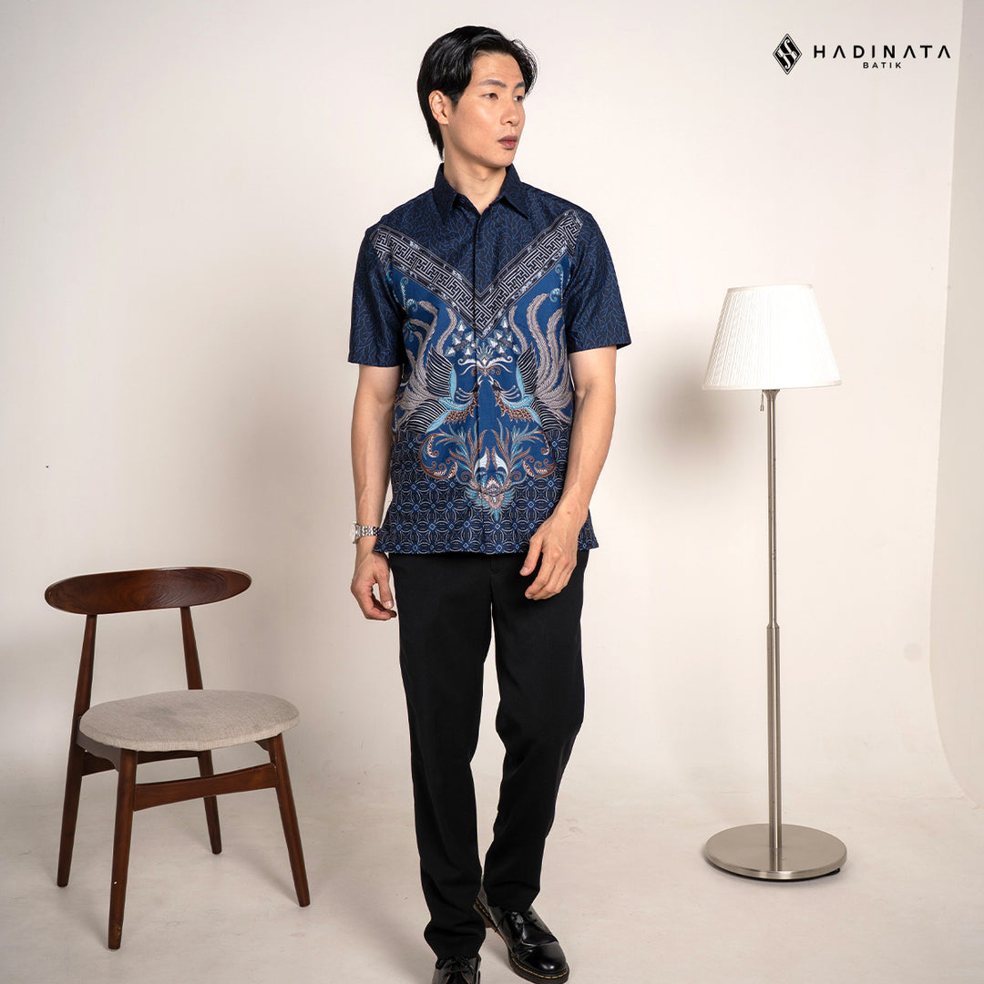 Hadinata Batik Premium Kemeja Batik Pria Lengan Pendek Superfine Himaira Blue