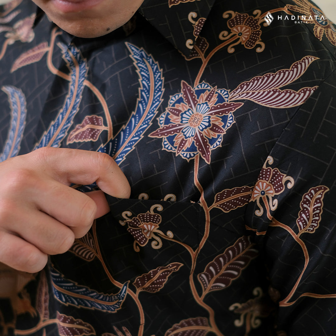 Hadinata Batik Premium Kemeja Batik Pria Lengan Panjang Superfine Furing Klarsa Black