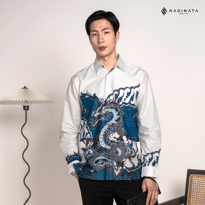 Hadinata Batik Premium Kemeja Batik Pria Lengan Panjang Superfine Furing Vasuki White